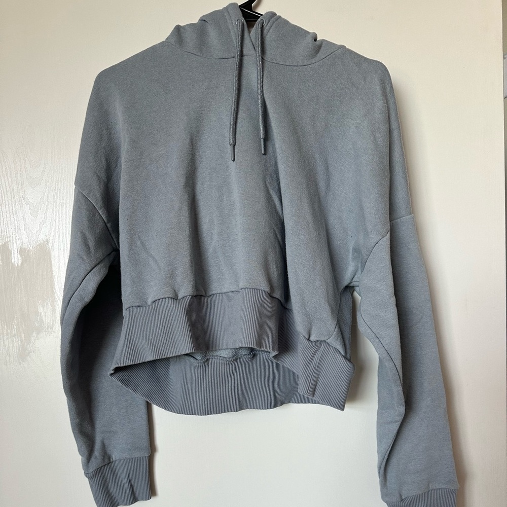 90 Degree By Reflex Gray Cropped Hoodie Sweatshirt